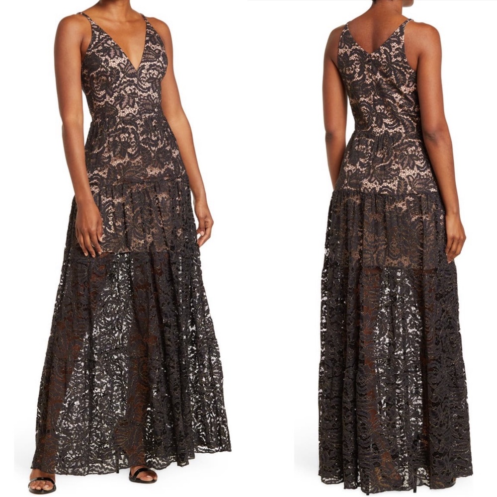 Dress The Population Olinda Crochet Lace Dress Navy Gown NWT Medium